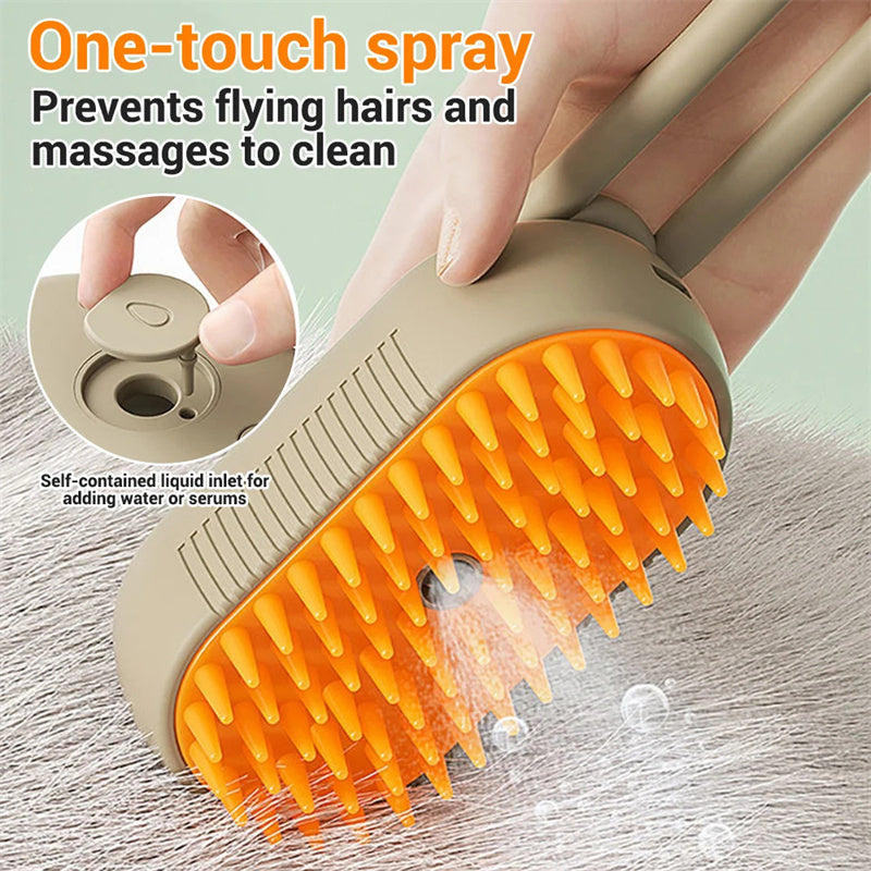 3-in-1 Electric Steam Pet Brush – Groom, Detangle & Massage in One