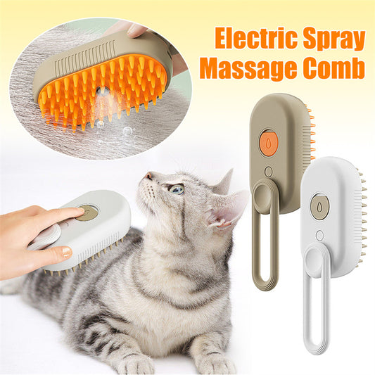 3-in-1 Electric Steam Pet Brush – Groom, Detangle & Massage in One