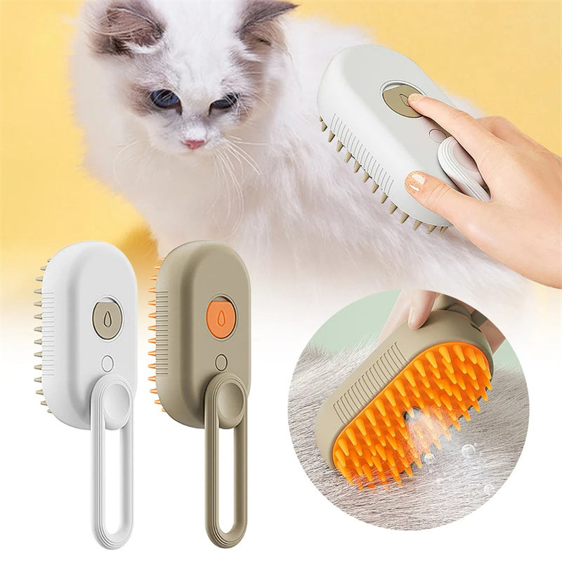 3-in-1 Electric Steam Pet Brush – Groom, Detangle & Massage in One